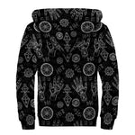 Black And White Wiccan Palmistry Print Sherpa Lined Zip Up Hoodie