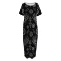 Black And White Wiccan Palmistry Print Short Sleeve Long Nightdress