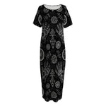Black And White Wiccan Palmistry Print Short Sleeve Long Nightdress