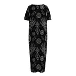 Black And White Wiccan Palmistry Print Short Sleeve Long Nightdress