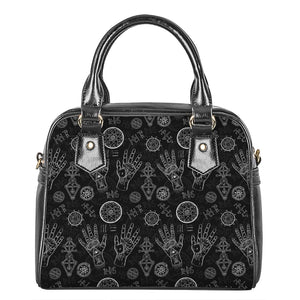 Black And White Wiccan Palmistry Print Shoulder Handbag