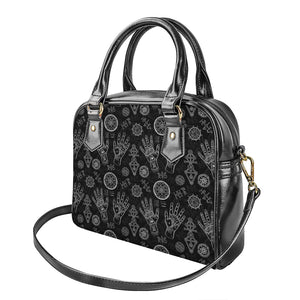 Black And White Wiccan Palmistry Print Shoulder Handbag