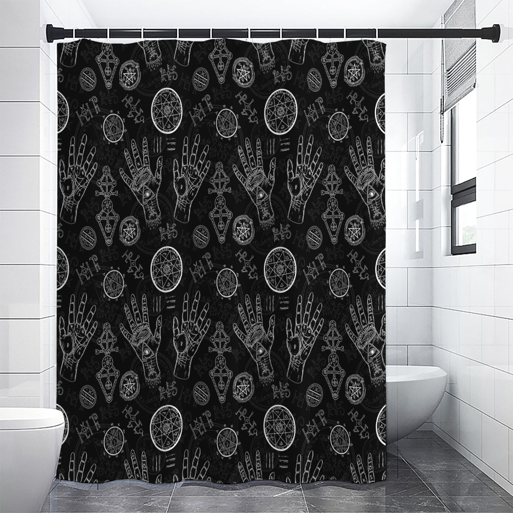 Black And White Wiccan Palmistry Print Shower Curtain