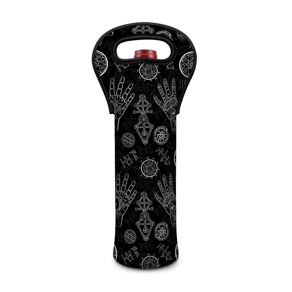 Black And White Wiccan Palmistry Print Single Neoprene Wine Tote