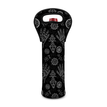 Black And White Wiccan Palmistry Print Single Neoprene Wine Tote