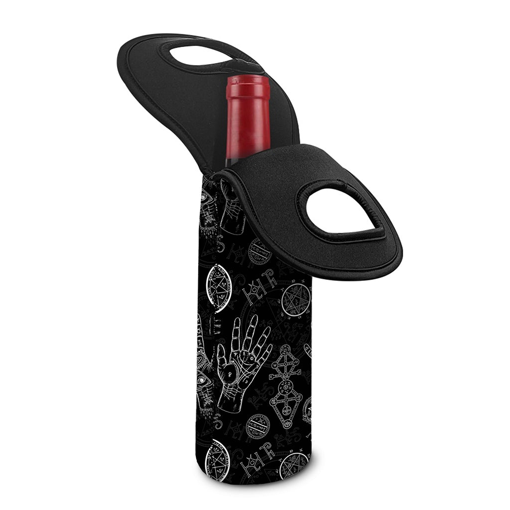 Black And White Wiccan Palmistry Print Single Neoprene Wine Tote