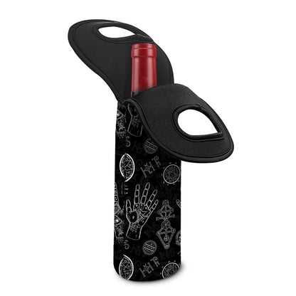 Black And White Wiccan Palmistry Print Single Neoprene Wine Tote