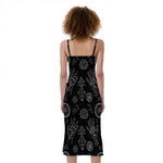 Black And White Wiccan Palmistry Print Slim Fit Midi Cami Dress