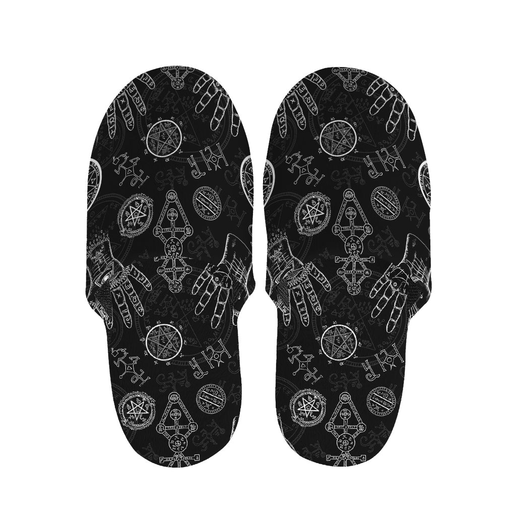 Black And White Wiccan Palmistry Print Slippers