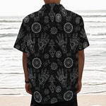 Black And White Wiccan Palmistry Print Textured Short Sleeve Shirt