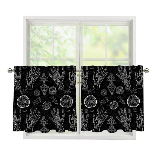 Black And White Wiccan Palmistry Print Tier Curtains