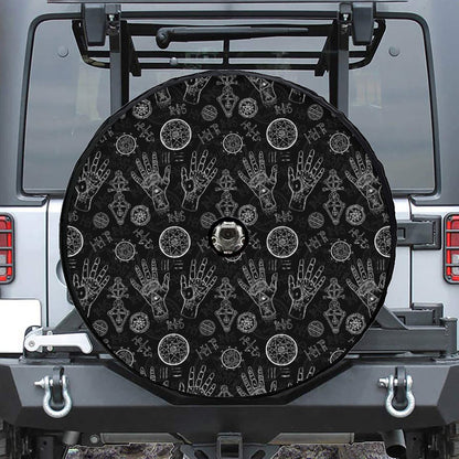 Black And White Wiccan Palmistry Print Tire Cover With Camera Hole