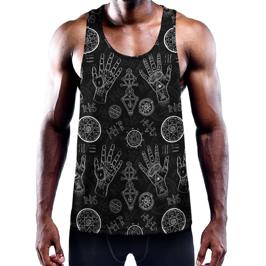 Black And White Wiccan Palmistry Print Training Tank Top