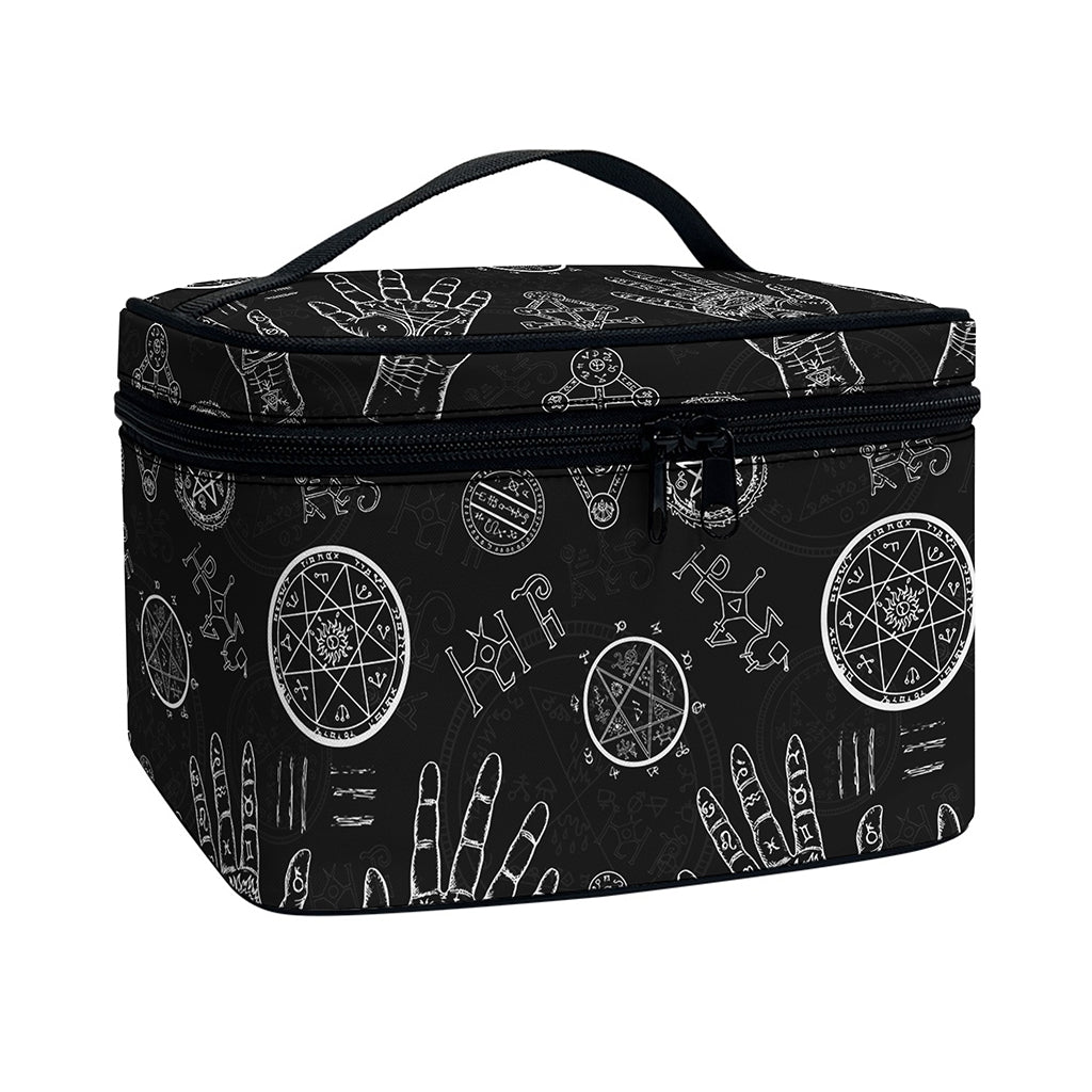 Black And White Wiccan Palmistry Print Travel Makeup Bag
