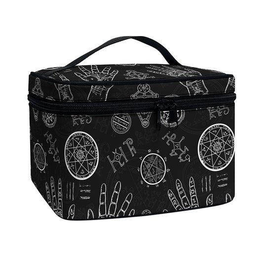 Black And White Wiccan Palmistry Print Travel Makeup Bag