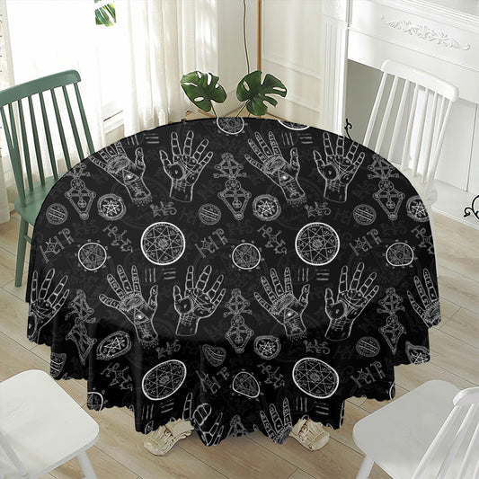 Black And White Wiccan Palmistry Print Waterproof Round Tablecloth
