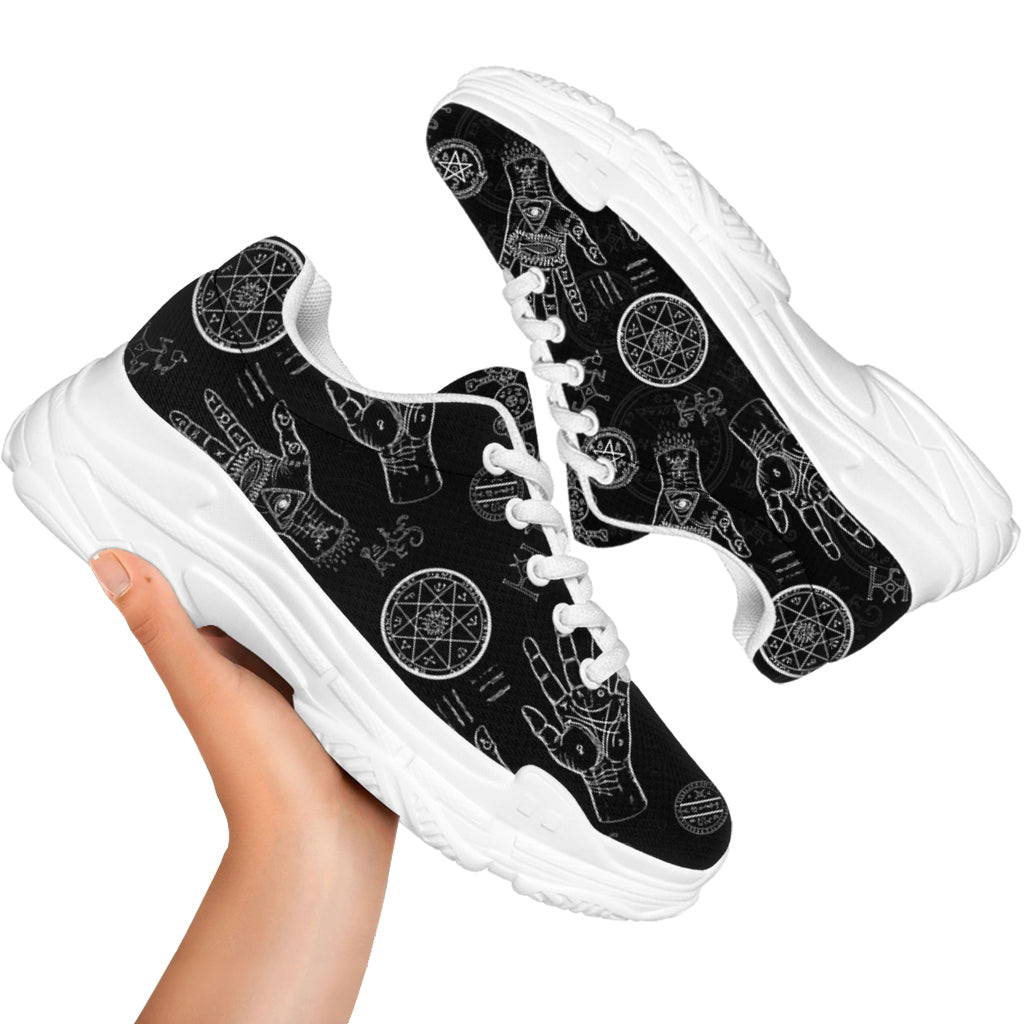 Black And White Wiccan Palmistry Print White Chunky Shoes