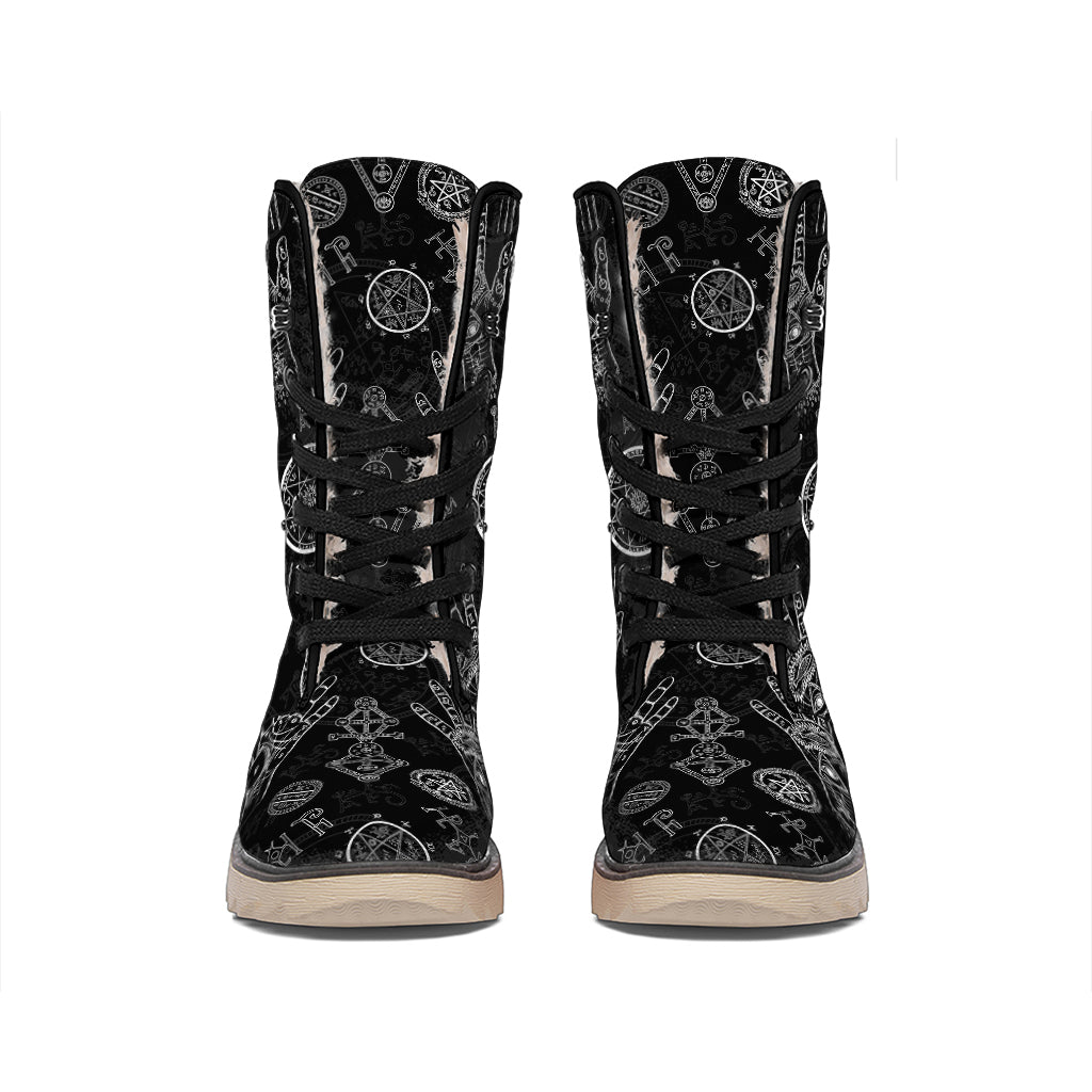 Black And White Wiccan Palmistry Print Winter Boots