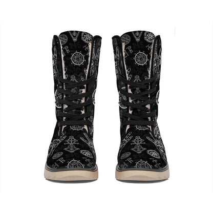 Black And White Wiccan Palmistry Print Winter Boots