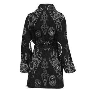 Black And White Wiccan Palmistry Print Women's Bathrobe