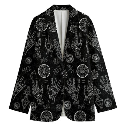 Black And White Wiccan Palmistry Print Women's Cotton Blazer