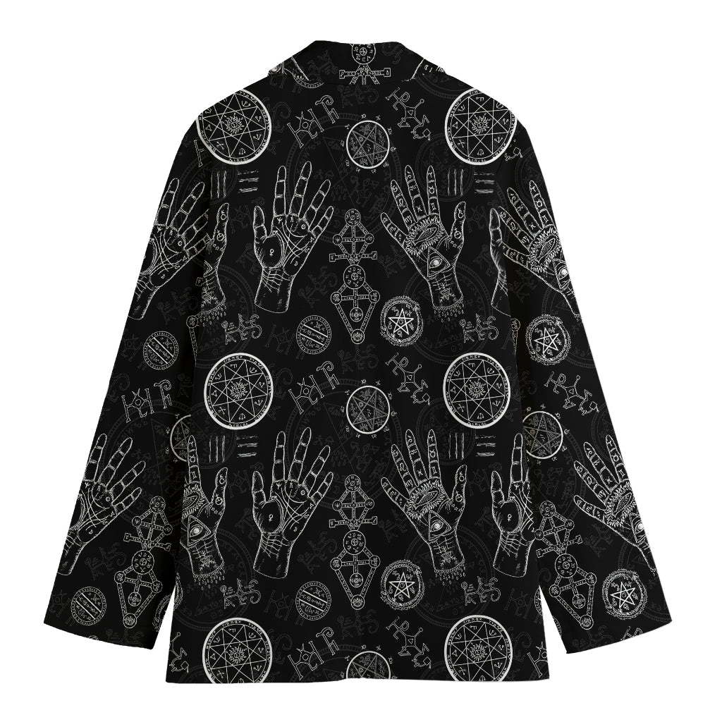 Black And White Wiccan Palmistry Print Women's Cotton Blazer