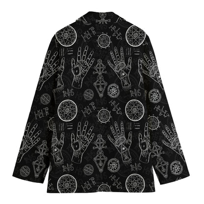 Black And White Wiccan Palmistry Print Women's Cotton Blazer