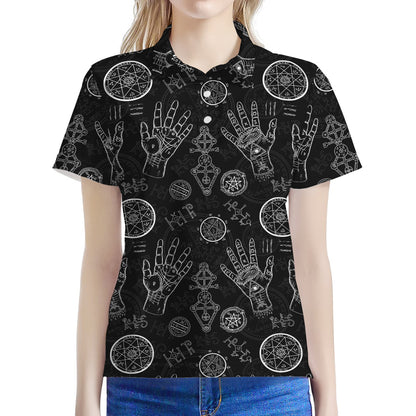 Black And White Wiccan Palmistry Print Women's Polo Shirt