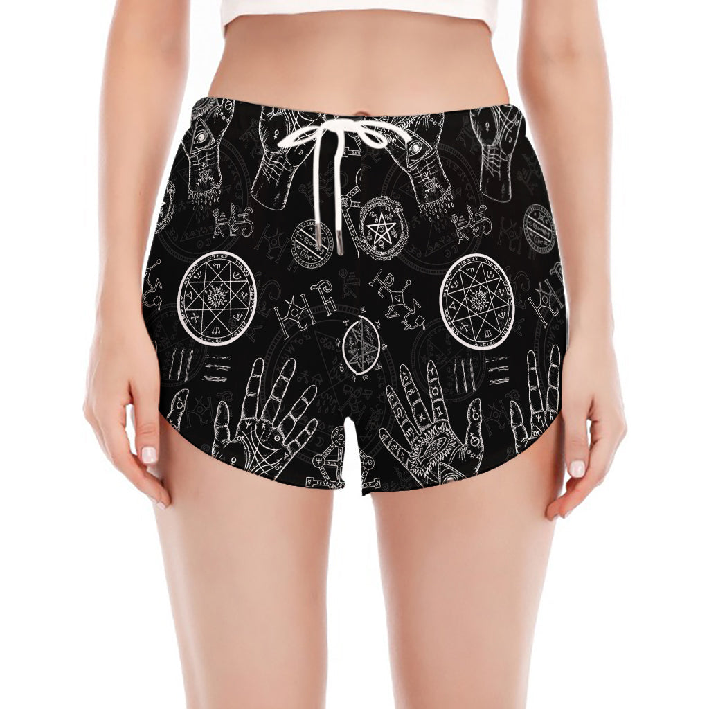 Black And White Wiccan Palmistry Print Women's Split Running Shorts