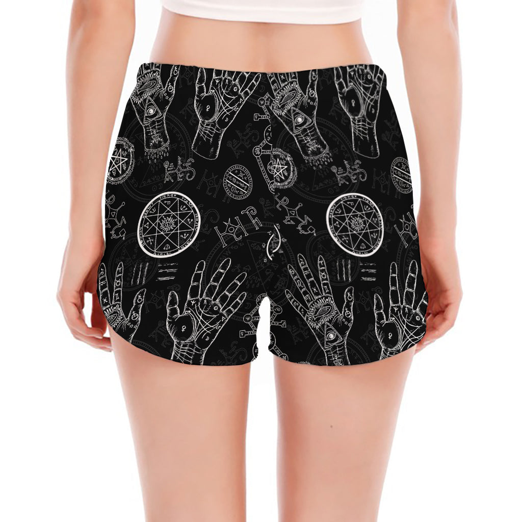 Black And White Wiccan Palmistry Print Women's Split Running Shorts