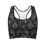 Black And White Wiccan Palmistry Print Women's Sports Bra