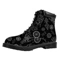 Black And White Wiccan Palmistry Print Padded Collar Lace Up Boots