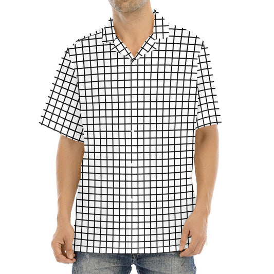 Black And White Windowpane Pattern Print Aloha Shirt