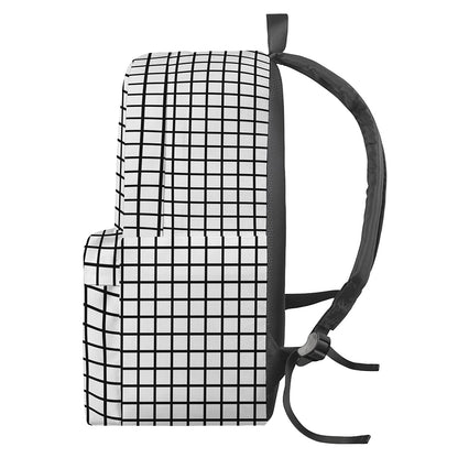 Black And White Windowpane Pattern Print Backpack