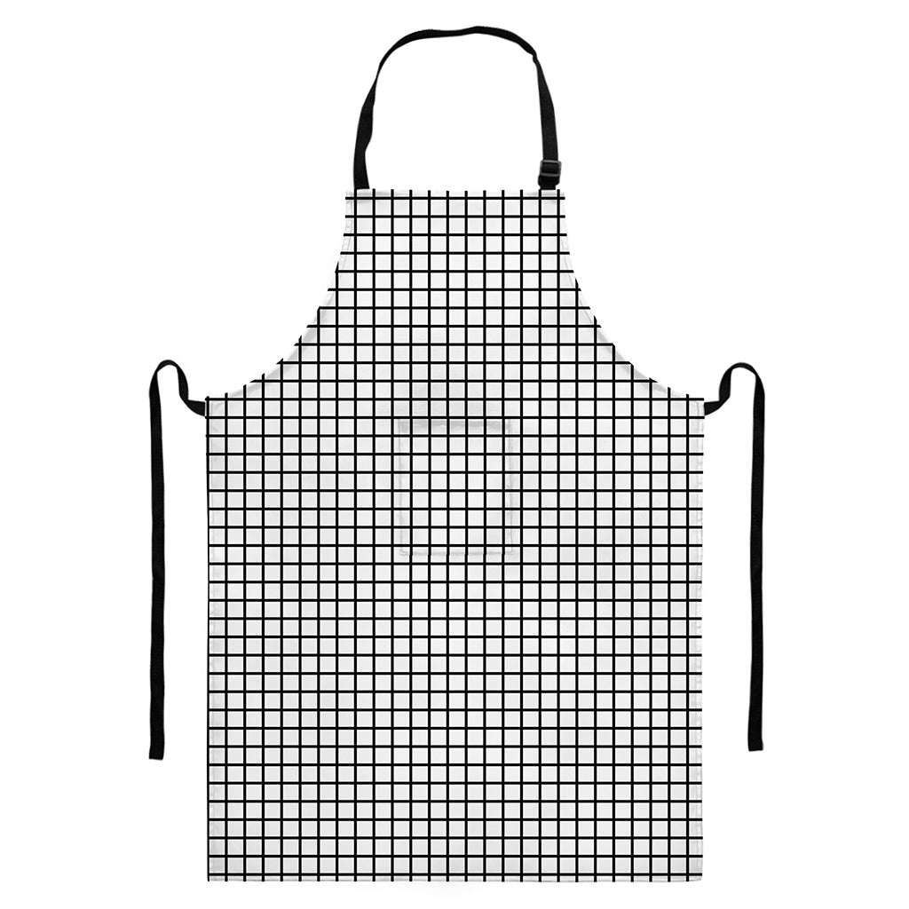 Black And White Windowpane Pattern Print Bib Apron With Pocket