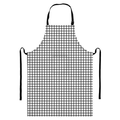 Black And White Windowpane Pattern Print Bib Apron With Pocket