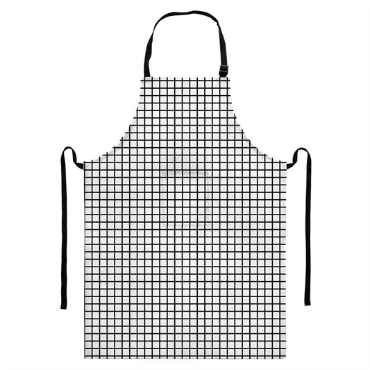 Black And White Windowpane Pattern Print Bib Apron With Pocket