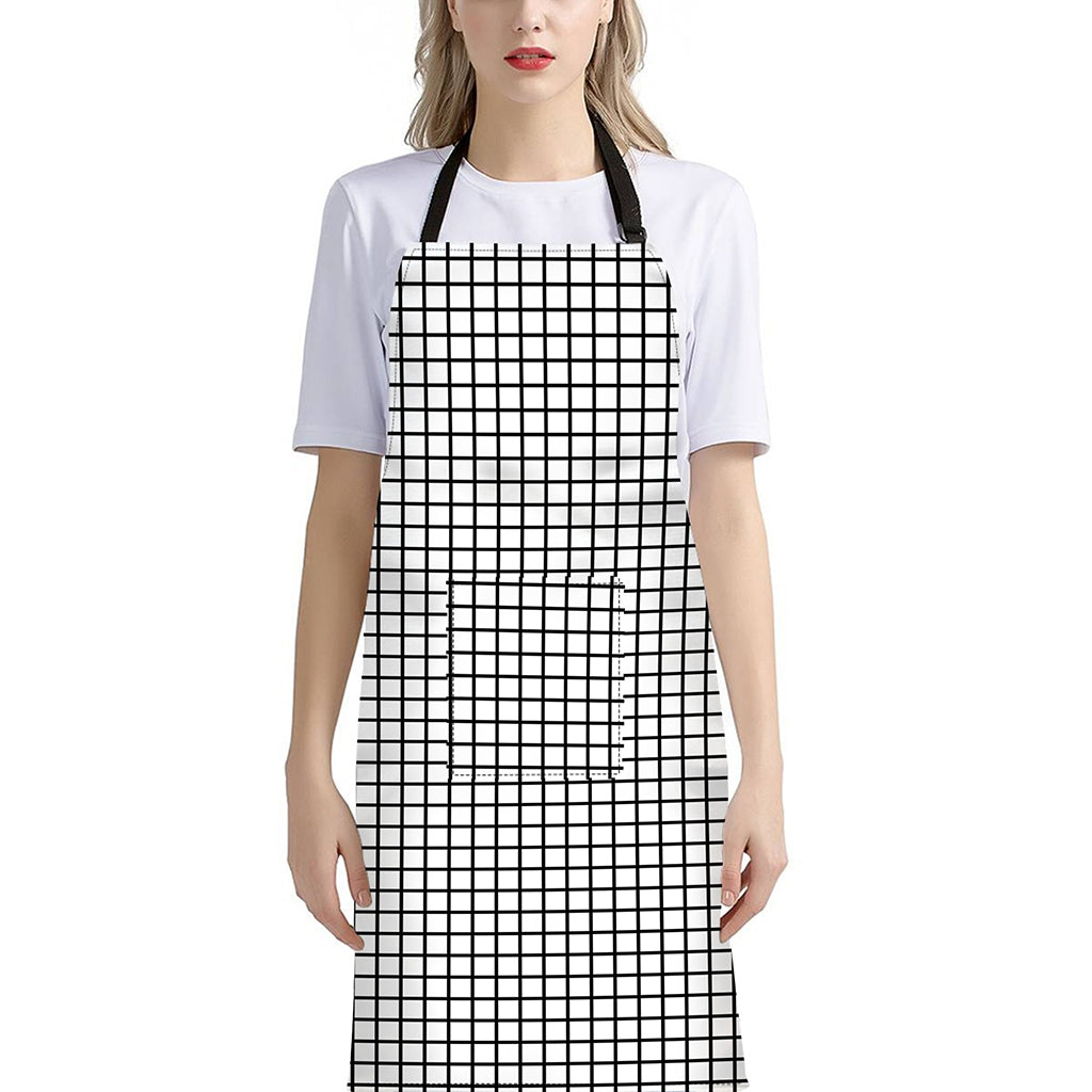 Black And White Windowpane Pattern Print Bib Apron With Pocket