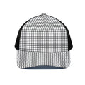 Black And White Windowpane Pattern Print Black Mesh Trucker Hat