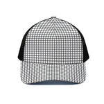 Black And White Windowpane Pattern Print Black Mesh Trucker Cap
