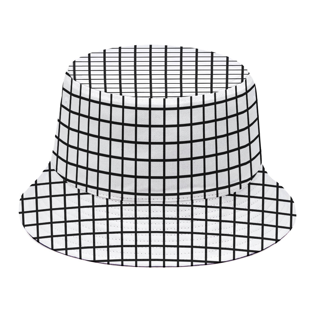 Black And White Windowpane Pattern Print Bucket Hat