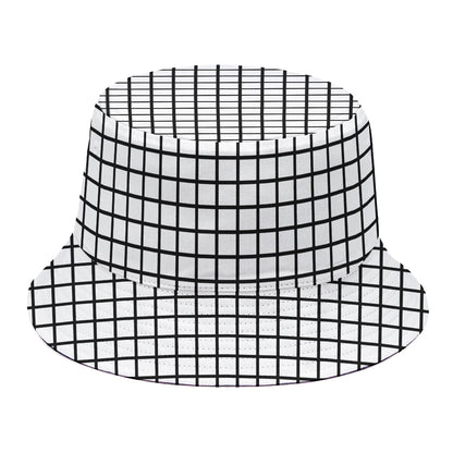 Black And White Windowpane Pattern Print Bucket Hat