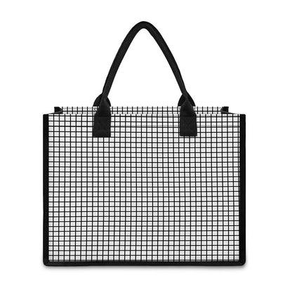 Black And White Windowpane Pattern Print Canvas Tote Bag