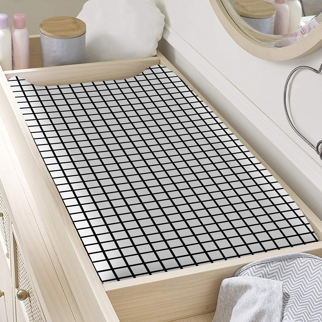 Black And White Windowpane Pattern Print Changing Pad Cover