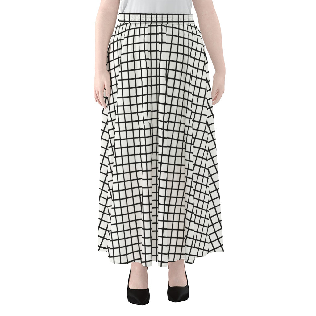 Black And White Windowpane Pattern Print Chiffon Maxi Skirt