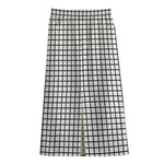 Black And White Windowpane Pattern Print Cotton Front Slit Maxi Skirt