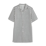 Black And White Windowpane Pattern Print Cotton Hawaiian Shirt