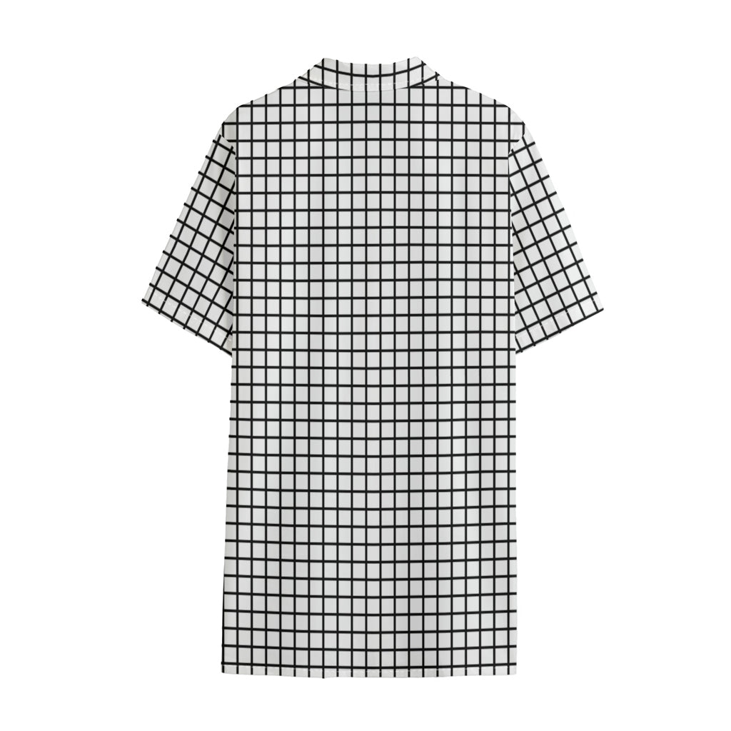 Black And White Windowpane Pattern Print Cotton Hawaiian Shirt