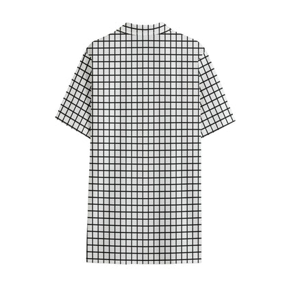 Black And White Windowpane Pattern Print Cotton Hawaiian Shirt