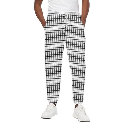 Black And White Windowpane Pattern Print Cotton Pants